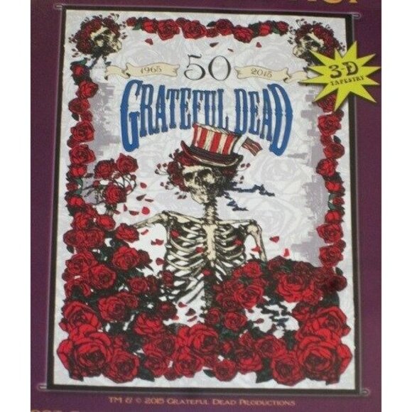 New 3D 50th Anniversary Grateful Dead Tapestry Gift Wall Hanging Skeleton Skull - Picture 1 of 2